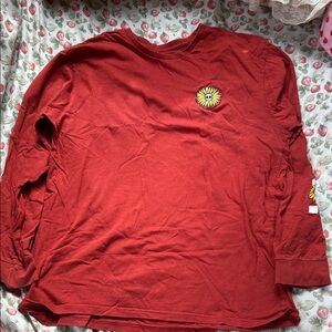 Red Long Sleeve Shirt with Skull Sunflower Stitch work